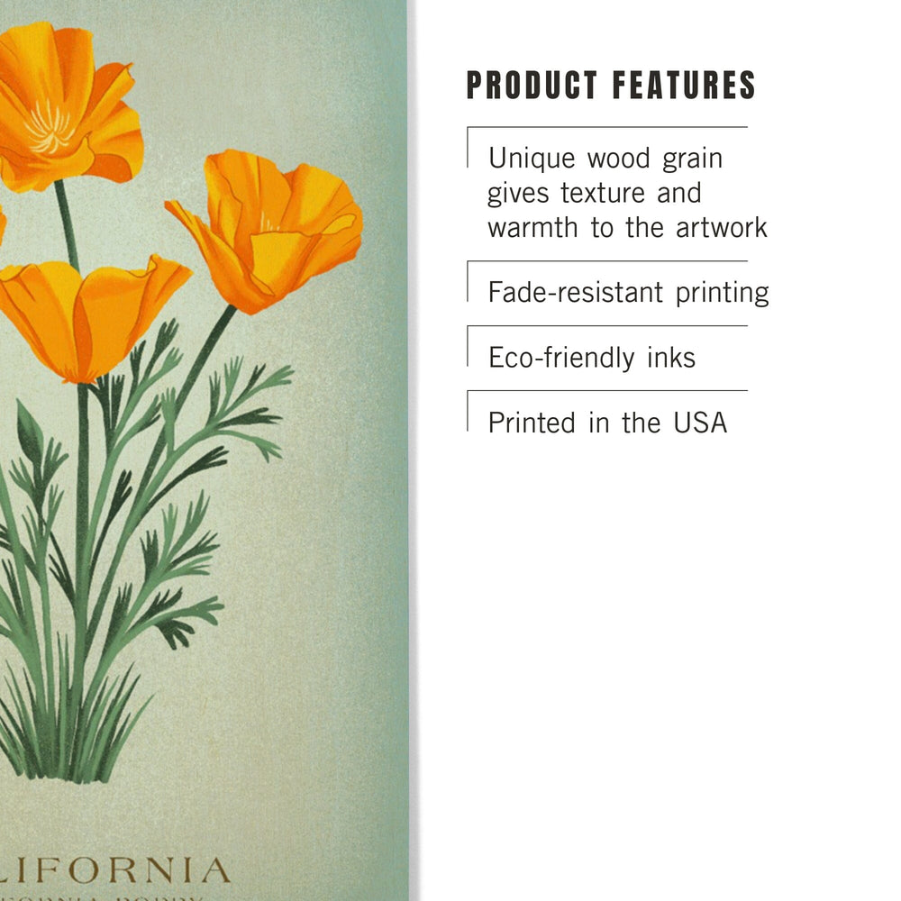 California, Vintage Flora, State Series, California Poppy, Wood Signs and Postcards Wood Lantern Press 