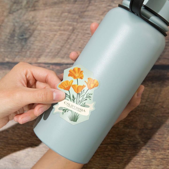 California, Vintage Flora, State Series, Poppy, Contour, Vinyl Sticker Sticker Lantern Press 