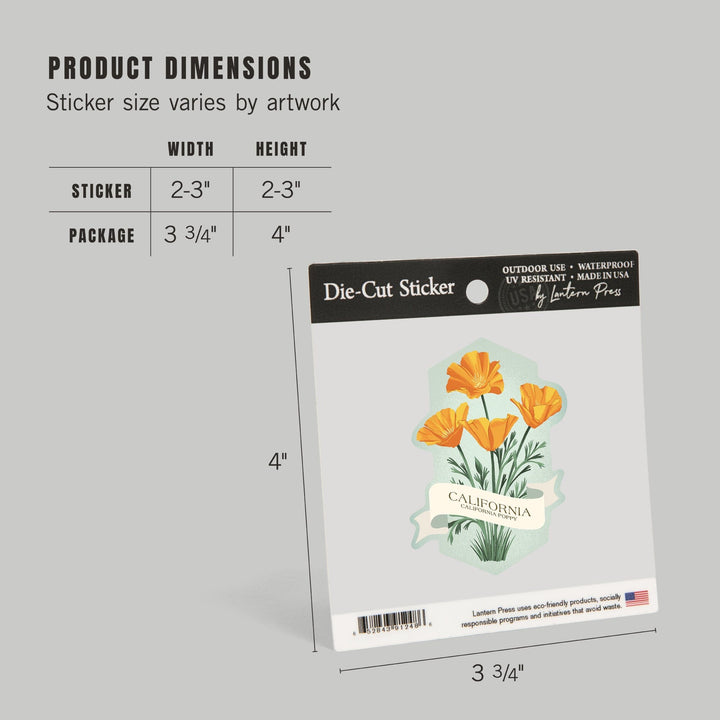 California, Vintage Flora, State Series, Poppy, Contour, Vinyl Sticker Sticker Lantern Press 