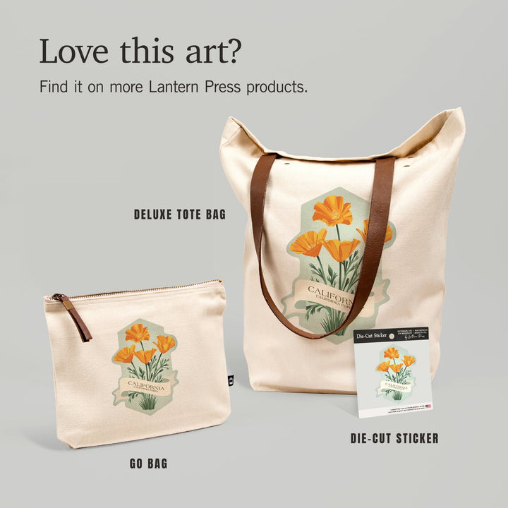 California, Vintage Flora, State Series, Poppy, Contour, Vinyl Sticker Sticker Lantern Press 