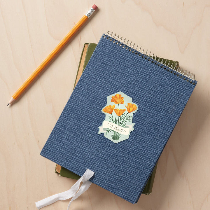 California, Vintage Flora, State Series, Poppy, Contour, Vinyl Sticker Sticker Lantern Press 