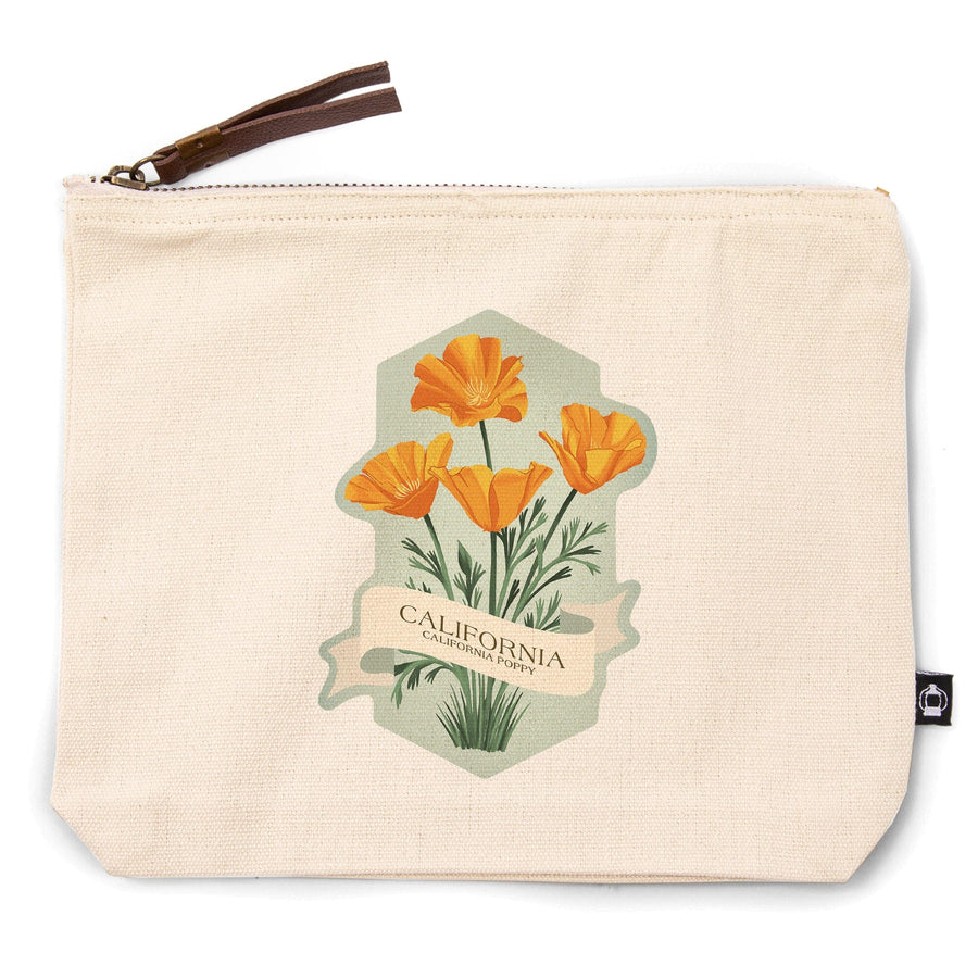 California, Vintage Flora, State Series, Poppy,, Organic Cotton Zipper Pouch, Go Bag Totes Lantern Press 