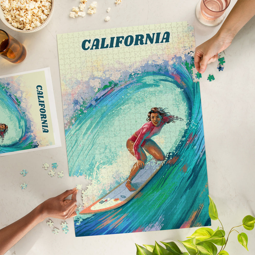 California, Vitamin Sea, Coastal Series, Surfer Girl, Jigsaw Puzzle Puzzle Lantern Press 