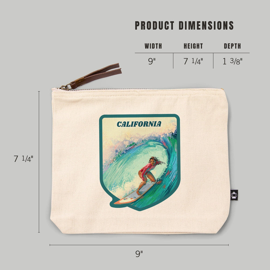 California, Vitamin Sea, Coastal Series, Surfer Girl,, Organic Cotton Zipper Pouch, Go Bag Totes Lantern Press 