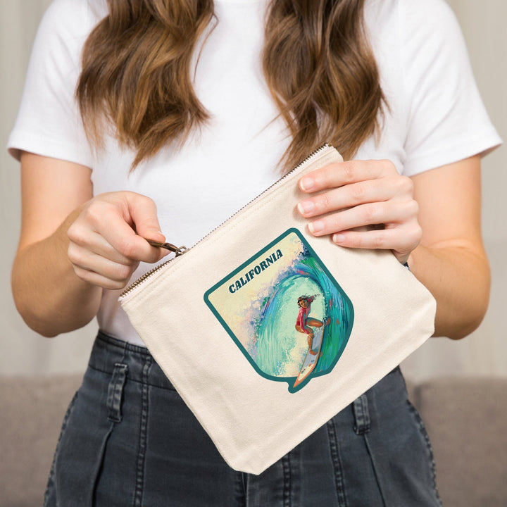 California, Vitamin Sea, Coastal Series, Surfer Girl,, Organic Cotton Zipper Pouch, Go Bag Totes Lantern Press 