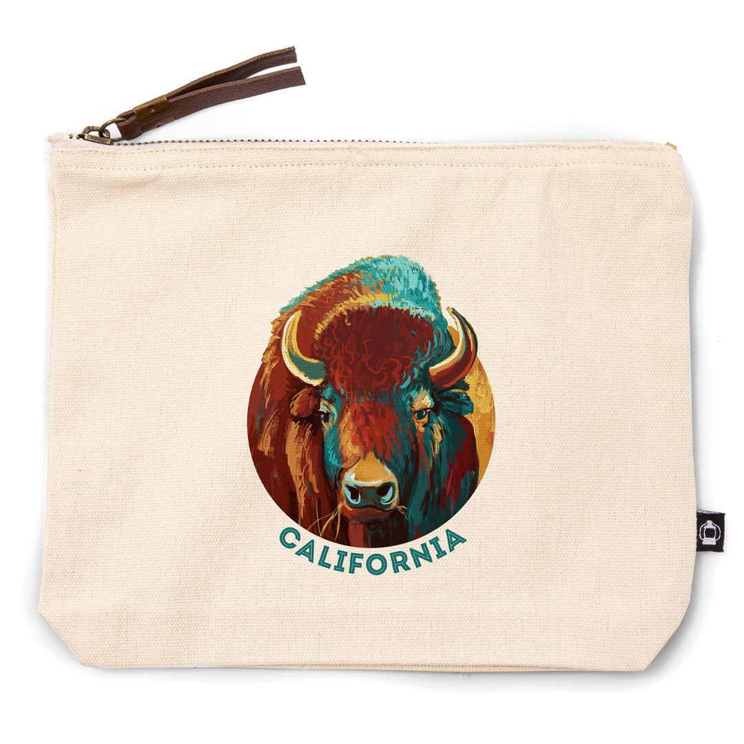 California, Vivid, Bison,, Organic Cotton Zipper Pouch, Go Bag Totes Lantern Press 