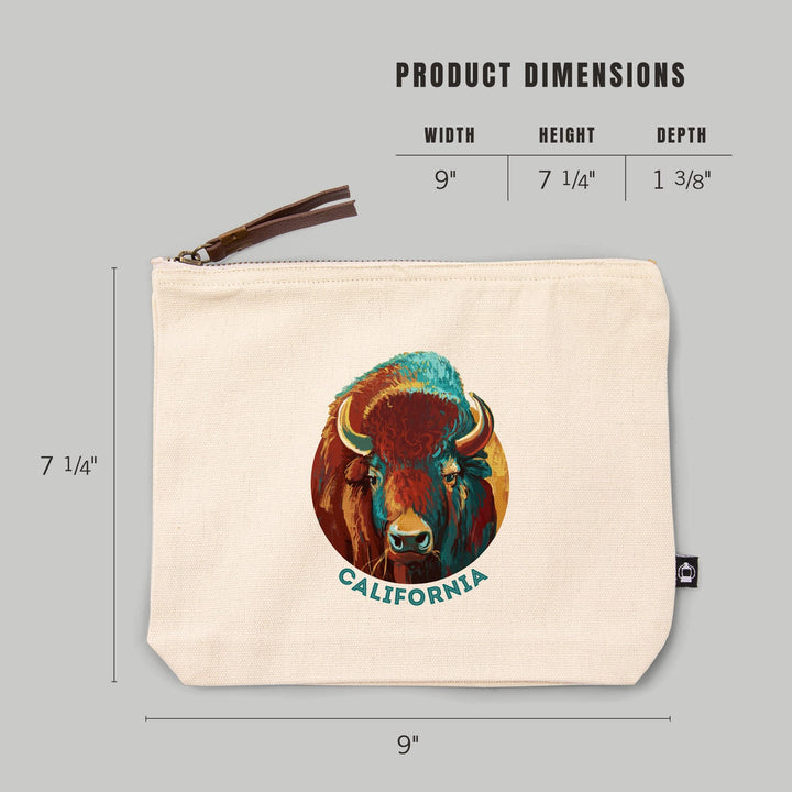 California, Vivid, Bison,, Organic Cotton Zipper Pouch, Go Bag Totes Lantern Press 