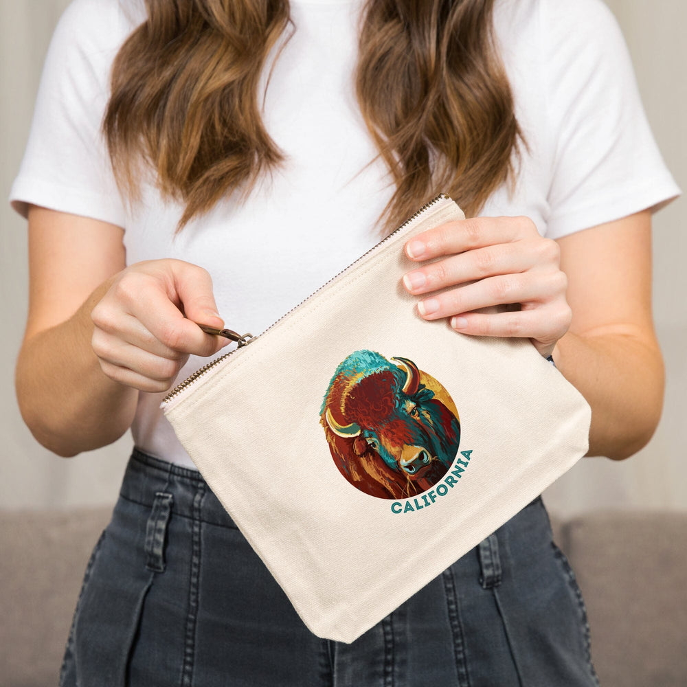 California, Vivid, Bison,, Organic Cotton Zipper Pouch, Go Bag Totes Lantern Press 
