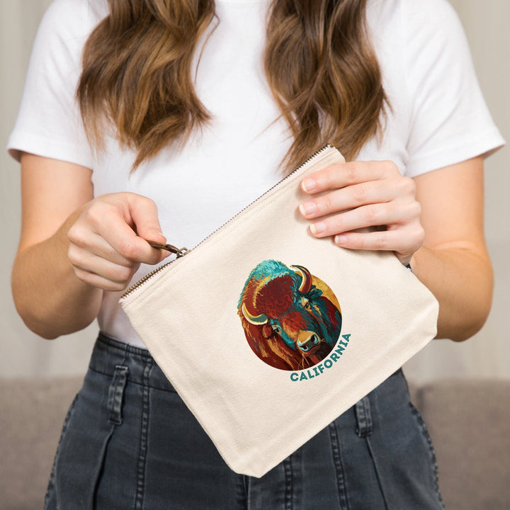 California, Vivid, Bison,, Organic Cotton Zipper Pouch, Go Bag Totes Lantern Press 