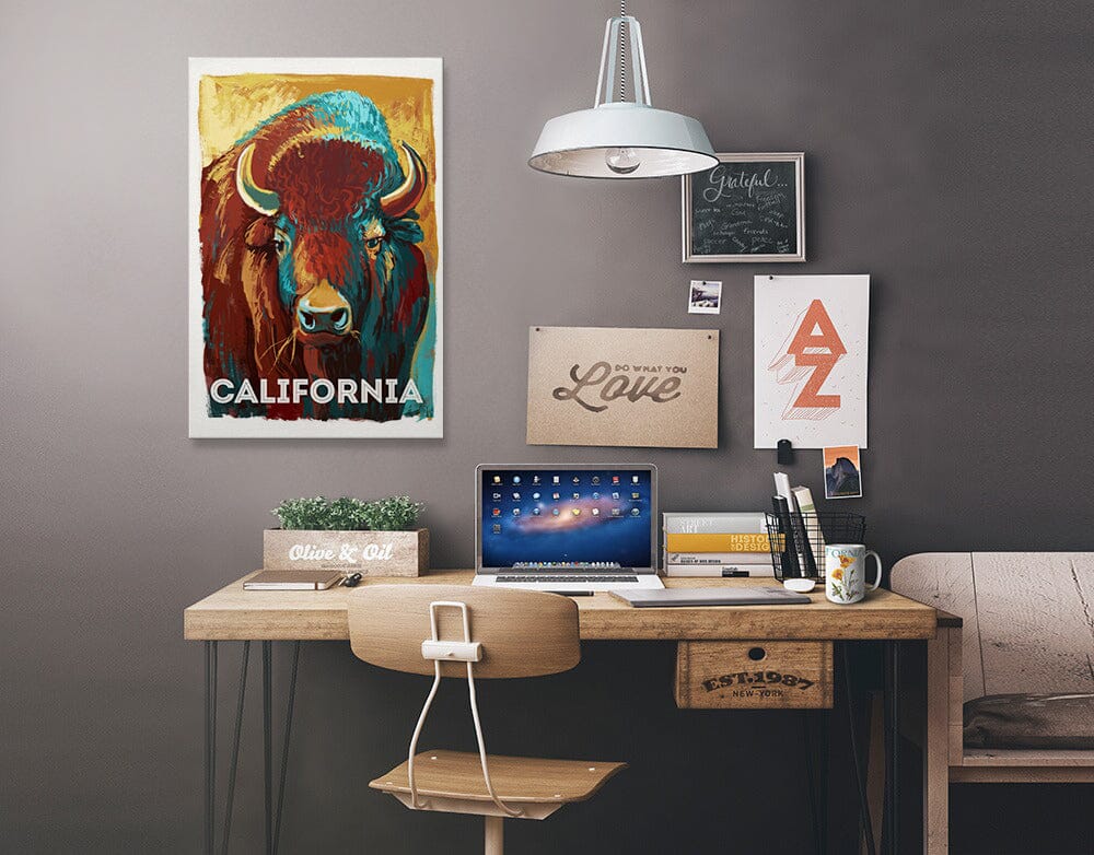 California, Vivid, Bison, Stretched Canvas Canvas Lantern Press 