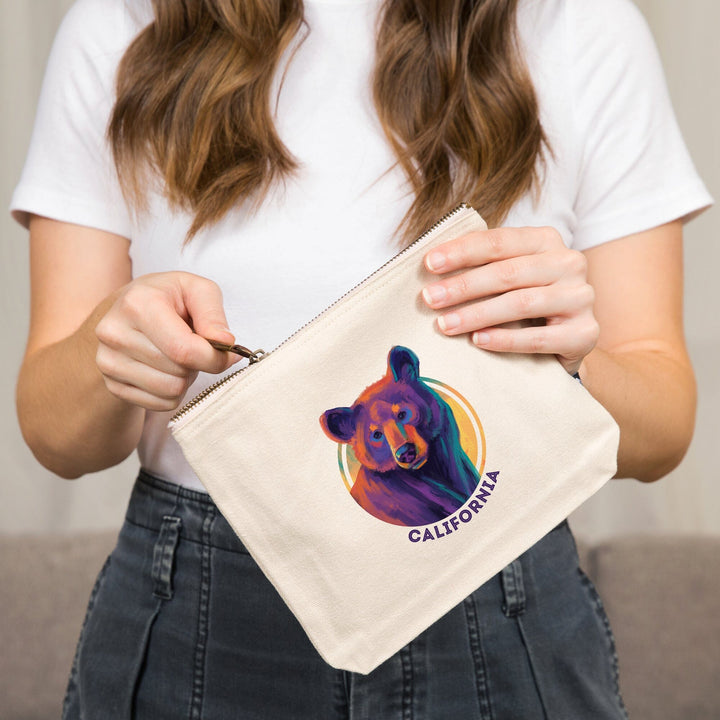 California, Vivid, Black Bear,, Organic Cotton Zipper Pouch, Go Bag Totes Lantern Press 