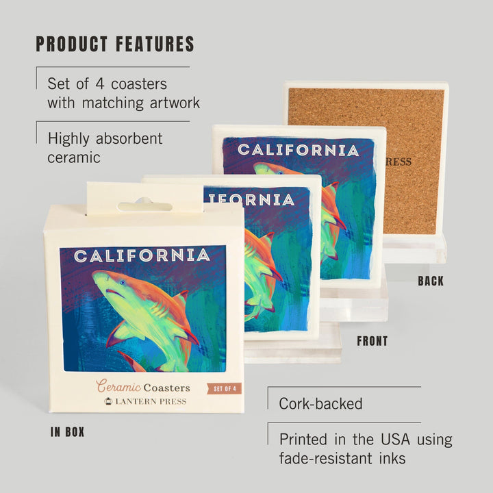 California, Vivid, Blacktip Shark, Coasters Coasters Lantern Press 