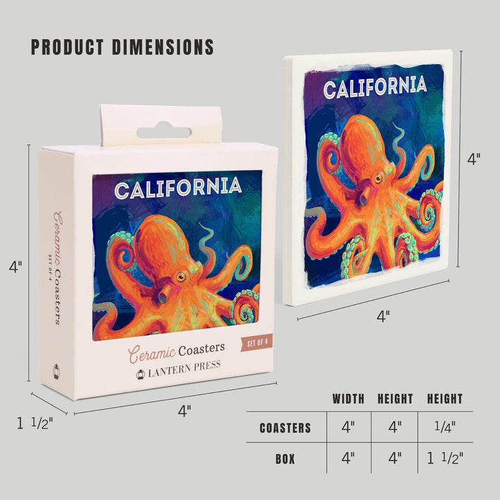 California, Vivid, Octopus, Coasters Coasters Lantern Press 