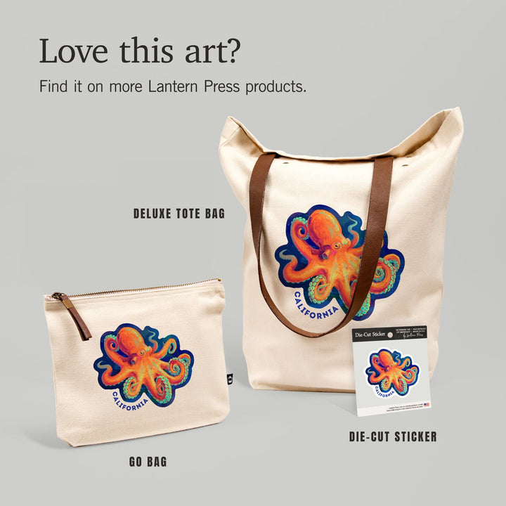 California, Vivid, Octopus,, Organic Cotton Zipper Pouch, Go Bag Totes Lantern Press 