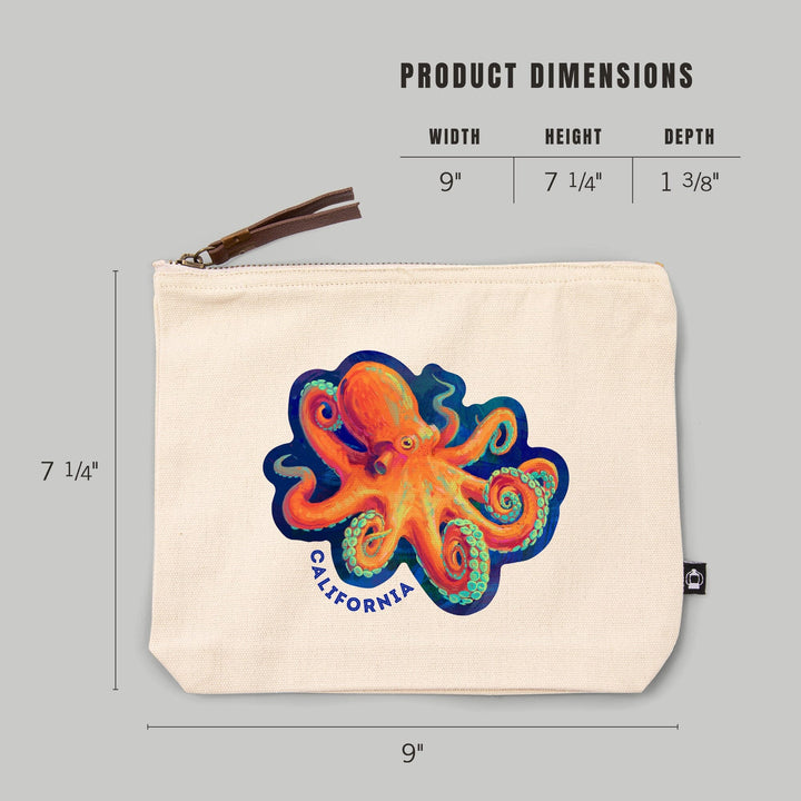 California, Vivid, Octopus,, Organic Cotton Zipper Pouch, Go Bag Totes Lantern Press 