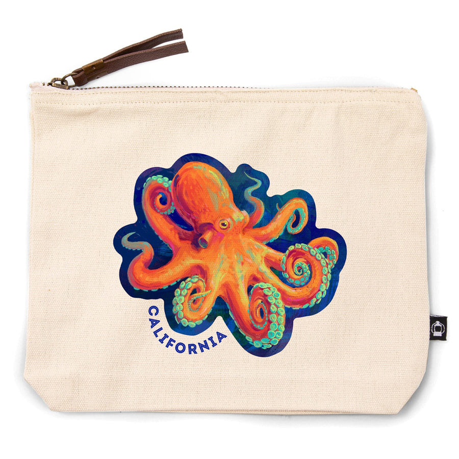 California, Vivid, Octopus,, Organic Cotton Zipper Pouch, Go Bag Totes Lantern Press 
