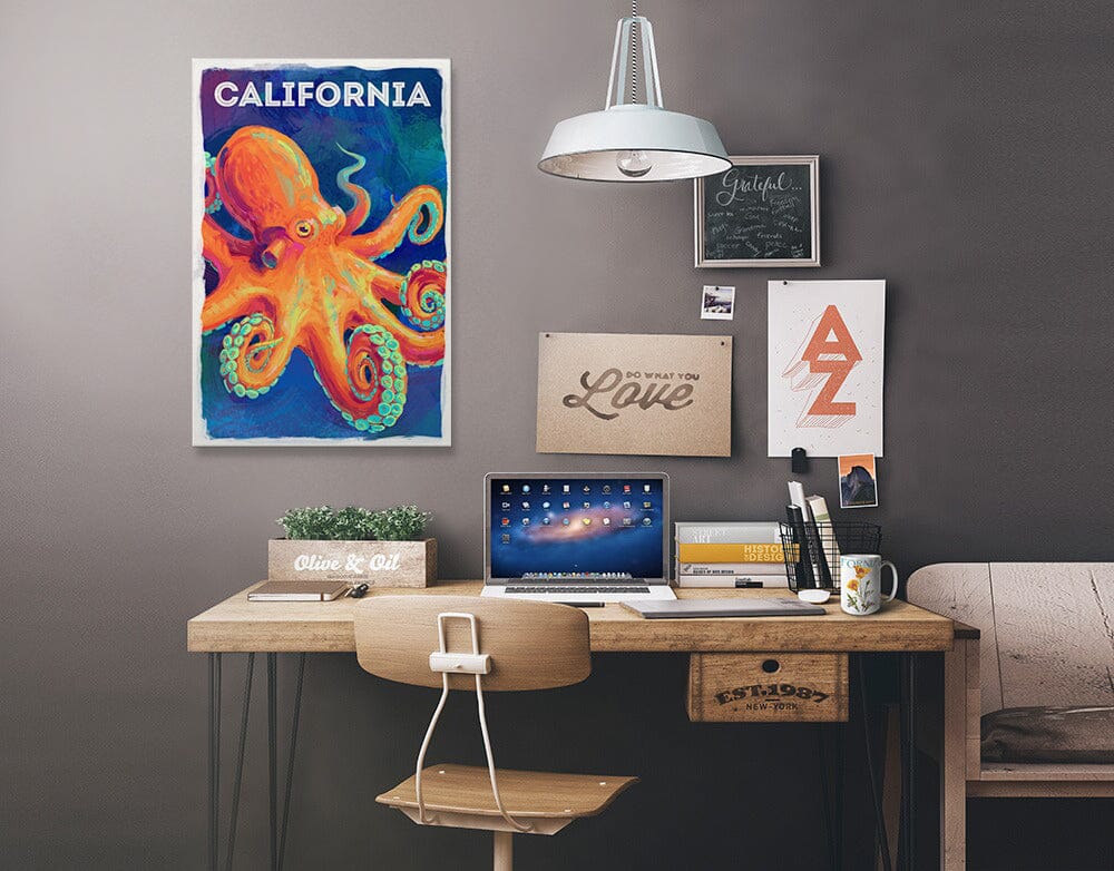 California, Vivid, Octopus, Stretched Canvas Canvas Lantern Press 