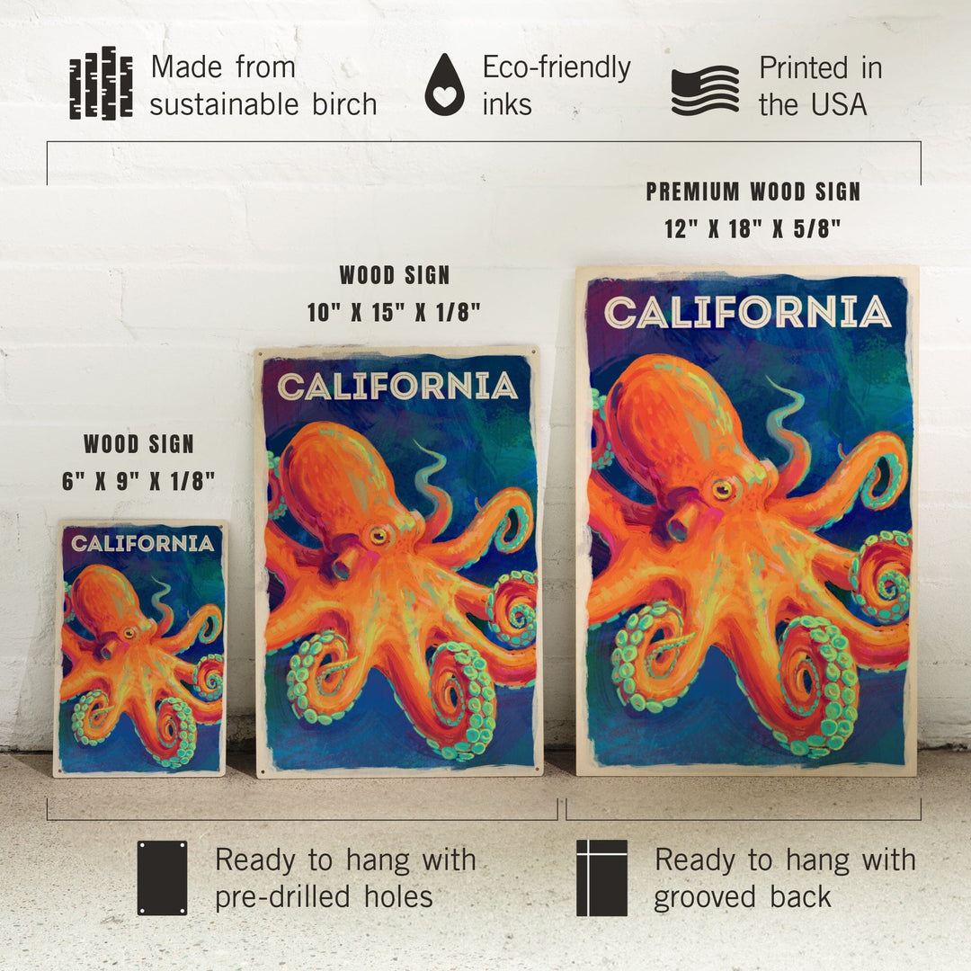 California, Vivid, Octopus, Wood Signs and Postcards Wood Lantern Press 