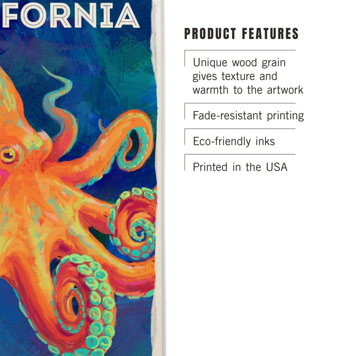 California, Vivid, Octopus, Wood Signs and Postcards Wood Lantern Press 