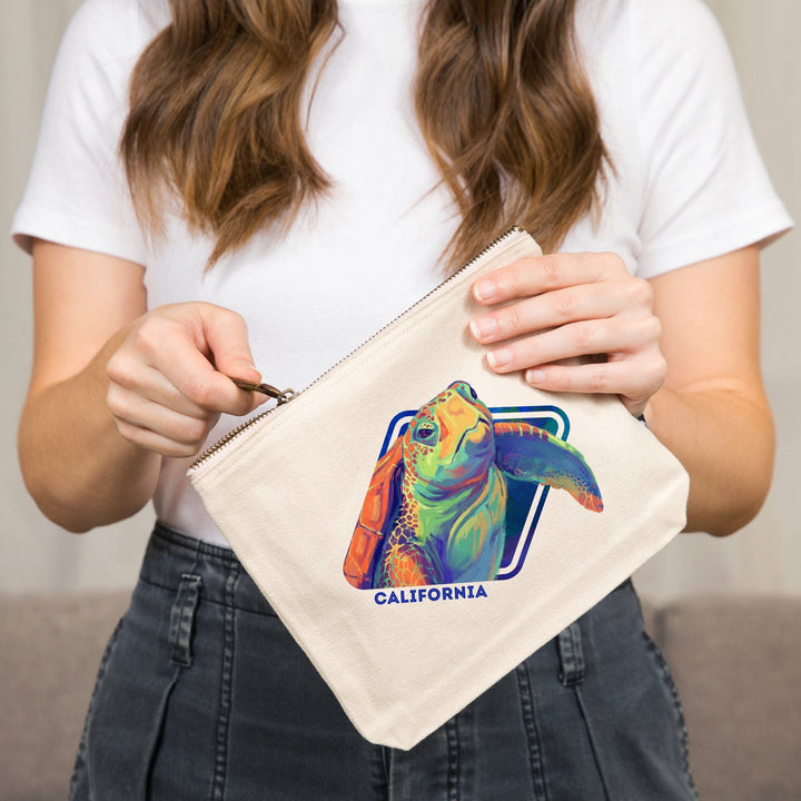 California, Vivid, Sea Turtle,, Organic Cotton Zipper Pouch, Go Bag Totes Lantern Press 