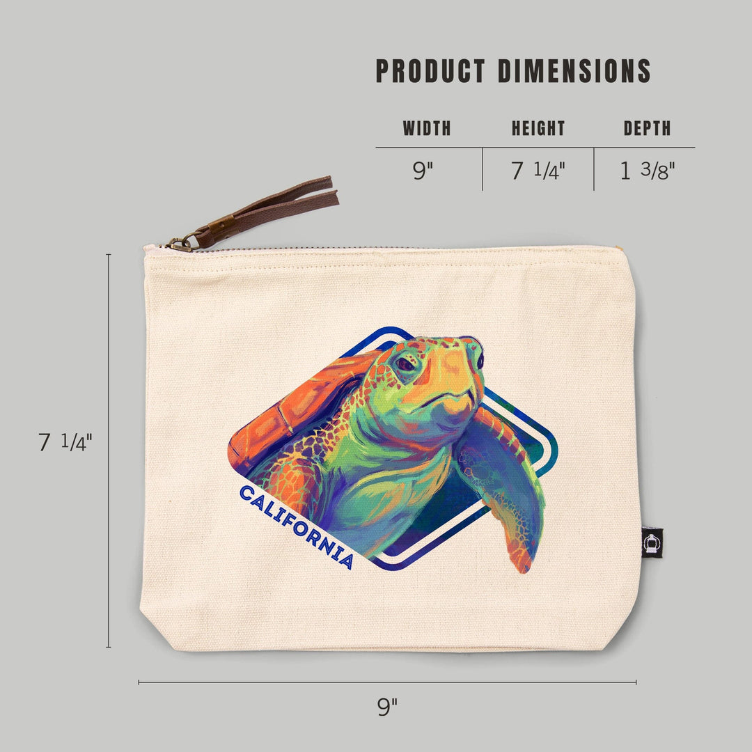 California, Vivid, Sea Turtle,, Organic Cotton Zipper Pouch, Go Bag Totes Lantern Press 