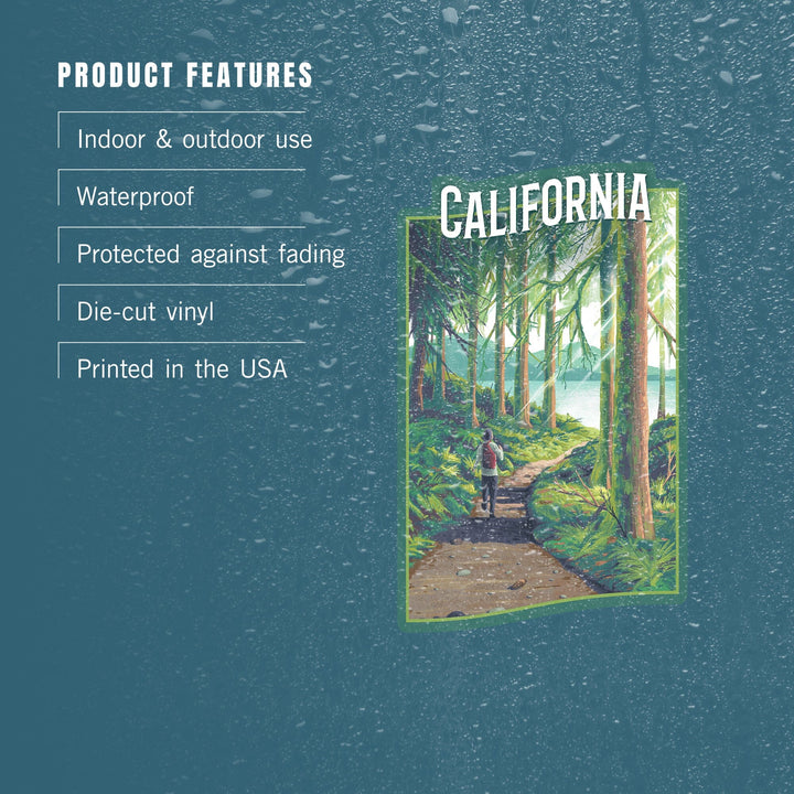 California, Walk In The Woods, Day Hike, Contour, Vinyl Sticker Sticker Lantern Press 