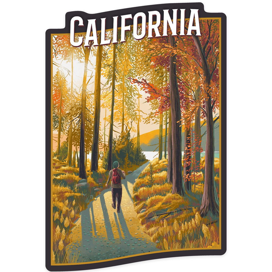 California, Walk In The Woods, Day Hike, Fall, Contour, Vinyl Sticker Sticker Lantern Press 