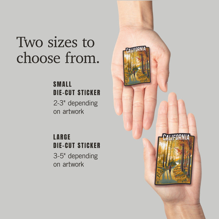 California, Walk In The Woods, Day Hike, Fall, Contour, Vinyl Sticker Sticker Lantern Press 