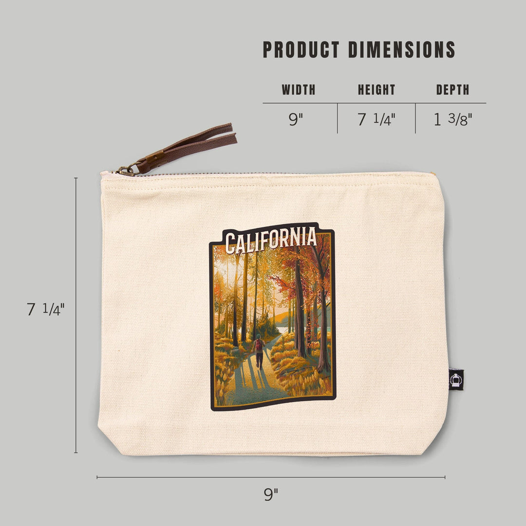 California, Walk In The Woods, Day Hike, Fall,, Organic Cotton Zipper Pouch, Go Bag Totes Lantern Press 