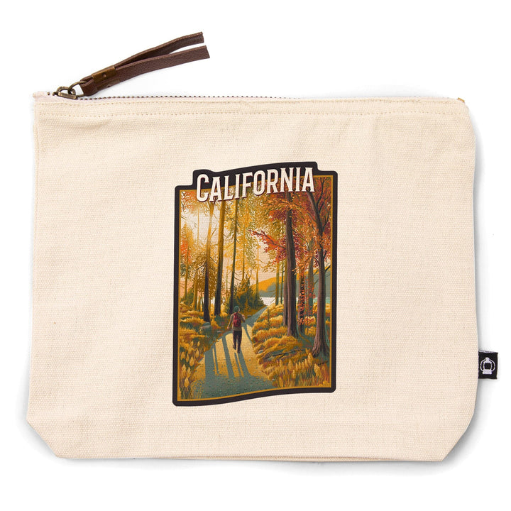 California, Walk In The Woods, Day Hike, Fall,, Organic Cotton Zipper Pouch, Go Bag Totes Lantern Press 