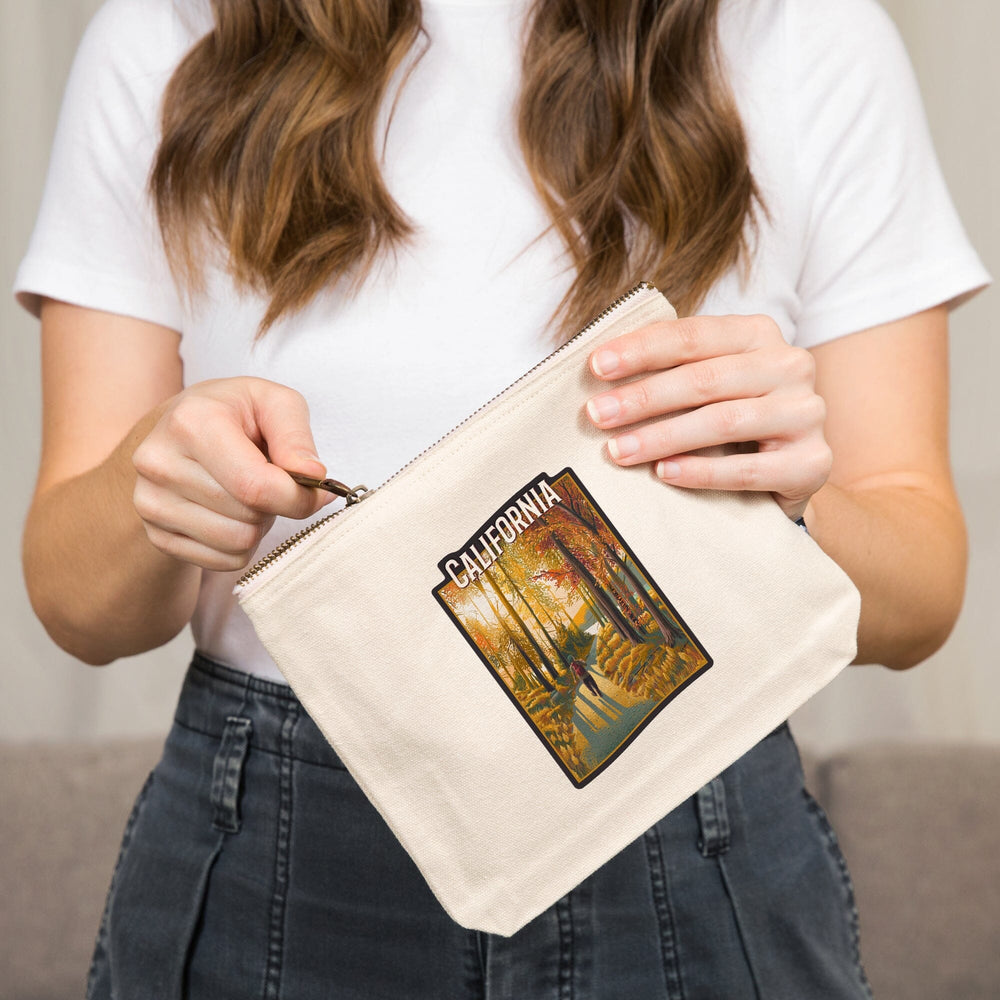 California, Walk In The Woods, Day Hike, Fall,, Organic Cotton Zipper Pouch, Go Bag Totes Lantern Press 