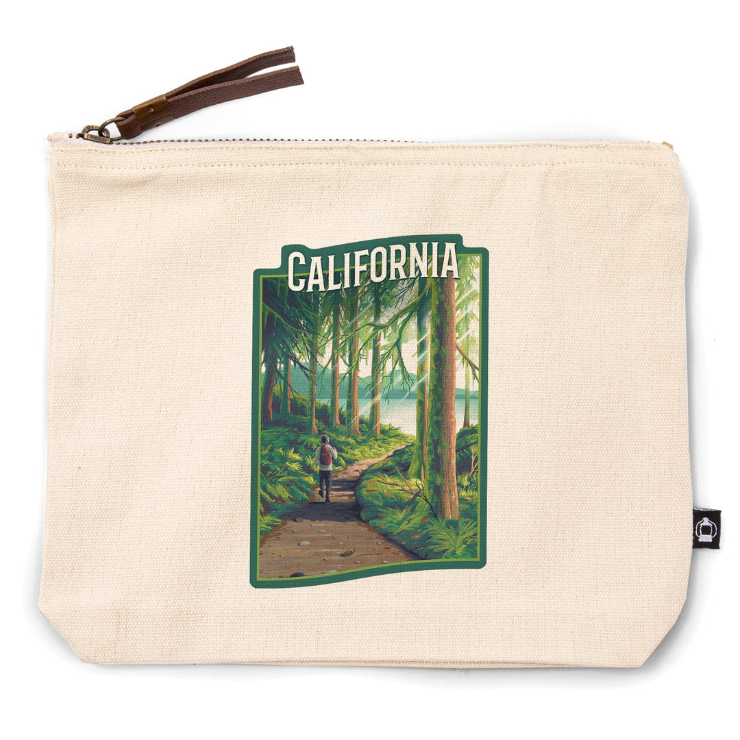 California, Walk In The Woods, Day Hike,, Organic Cotton Zipper Pouch, Go Bag Totes Lantern Press 