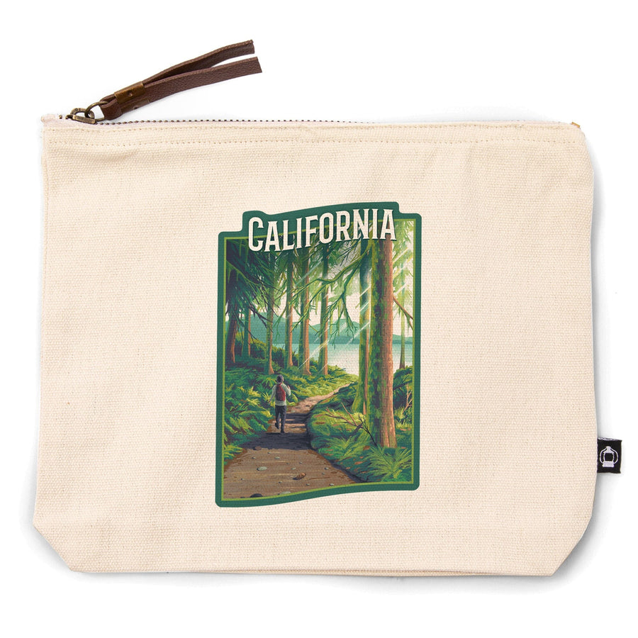 California, Walk In The Woods, Day Hike,, Organic Cotton Zipper Pouch, Go Bag Totes Lantern Press 