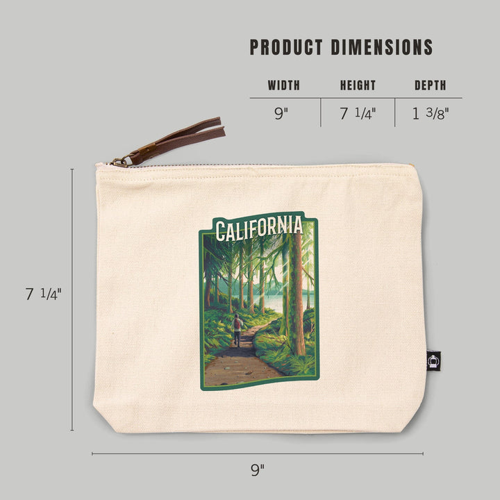 California, Walk In The Woods, Day Hike,, Organic Cotton Zipper Pouch, Go Bag Totes Lantern Press 