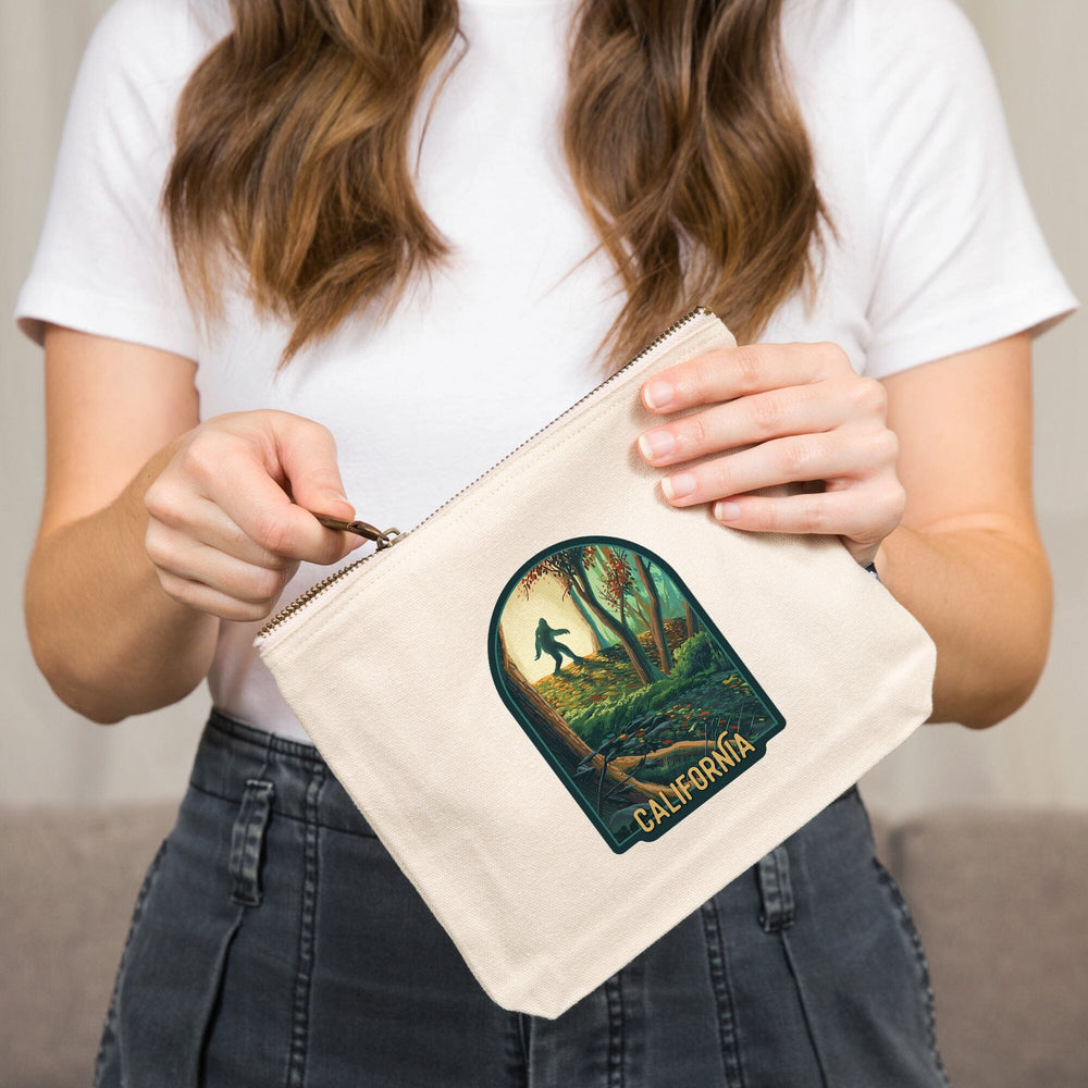 California, Wanderer, Bigfoot in Forest,, Organic Cotton Zipper Pouch, Go Bag Totes Lantern Press 