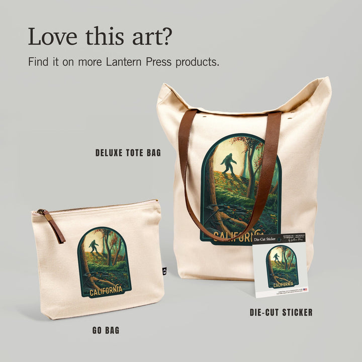 California, Wanderer, Bigfoot in Forest,, Organic Cotton Zipper Pouch, Go Bag Totes Lantern Press 