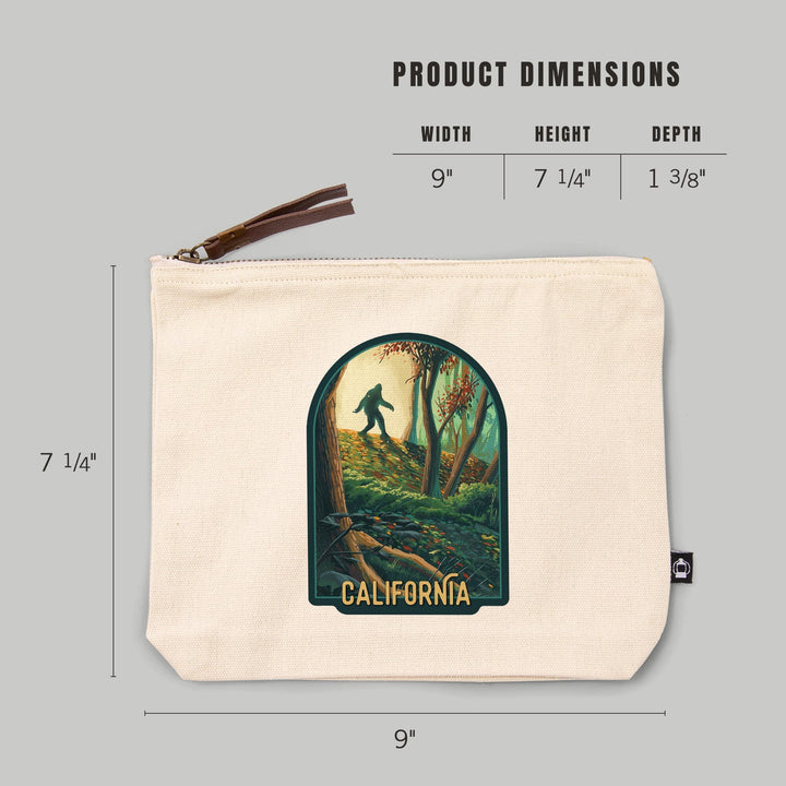 California, Wanderer, Bigfoot in Forest,, Organic Cotton Zipper Pouch, Go Bag Totes Lantern Press 