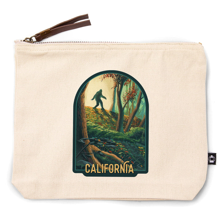 California, Wanderer, Bigfoot in Forest,, Organic Cotton Zipper Pouch, Go Bag Totes Lantern Press 