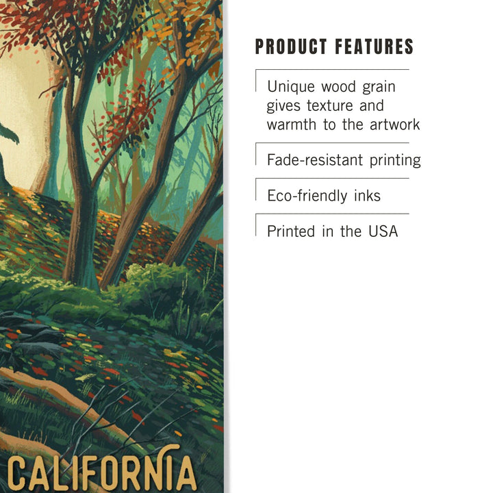 California, Wanderer, Bigfoot in Forest, Wood Signs and Postcards Wood Lantern Press 