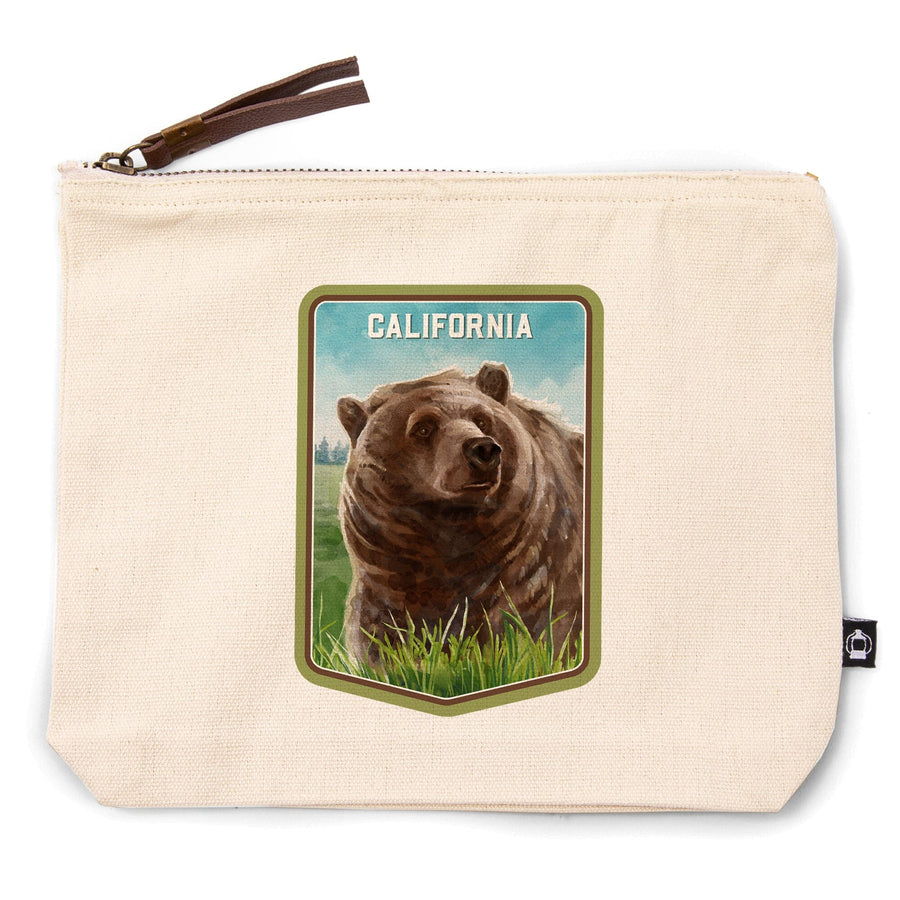 California, Watercolor Study, Grizzly Bear,, Organic Cotton Zipper Pouch, Go Bag Totes Lantern Press 