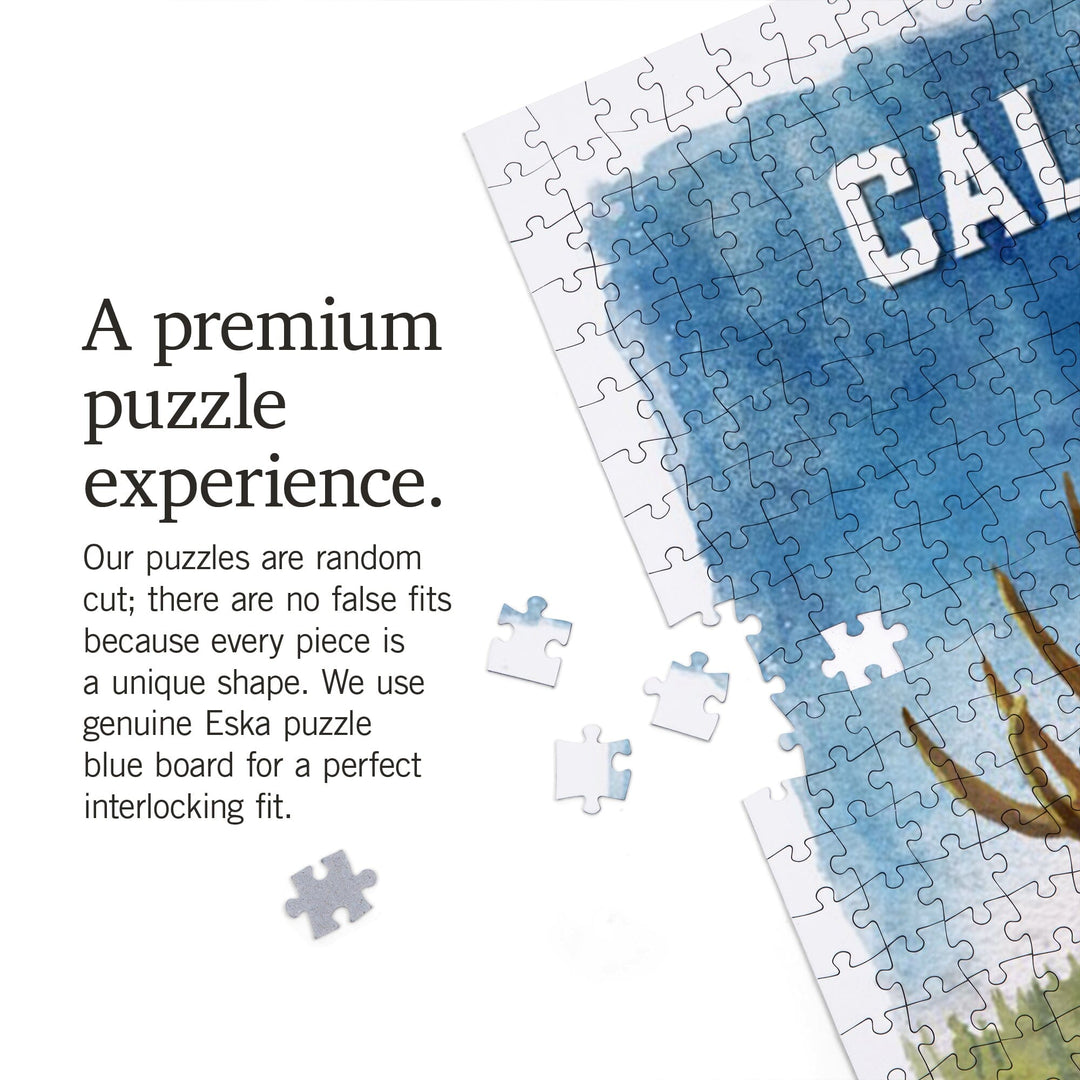 California, Watercolor Study, Moose, Jigsaw Puzzle Puzzle Lantern Press 