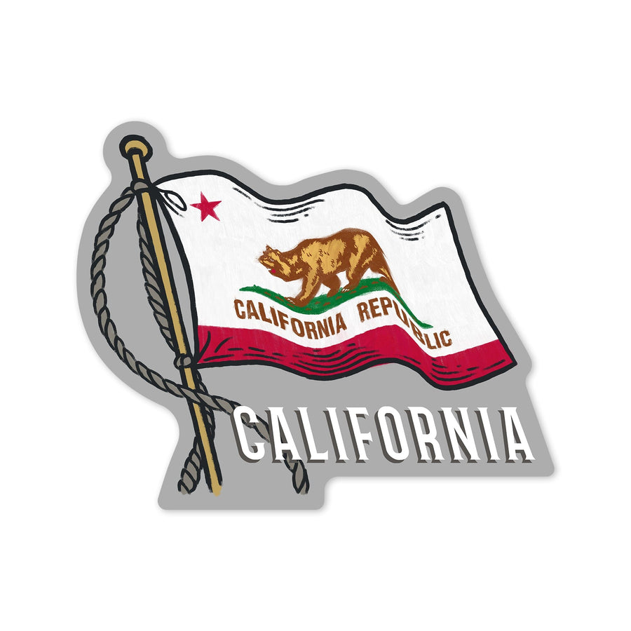 California, Waving State Flag, State Series, Contour, Vinyl Sticker Sticker Lantern Press 