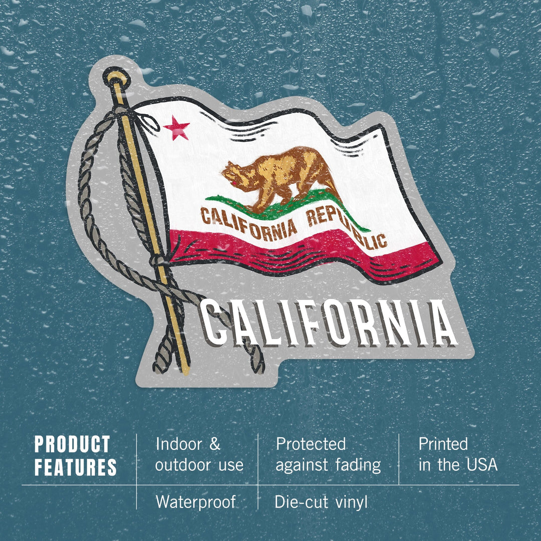 California, Waving State Flag, State Series, Contour, Vinyl Sticker Sticker Lantern Press 