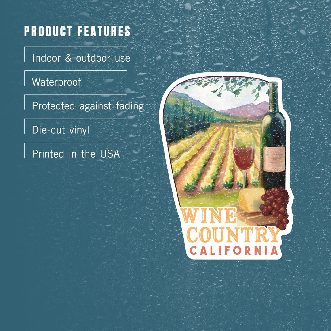 California, Wine Country, Contour, Lantern Press Artwork, Vinyl Sticker - Lantern Press