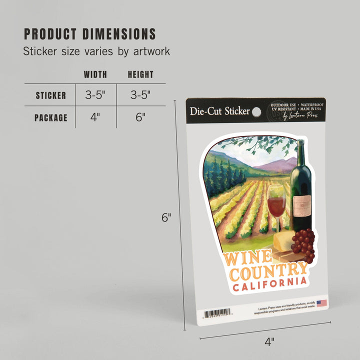 California, Wine Country, Contour, Lantern Press Artwork, Vinyl Sticker - Lantern Press