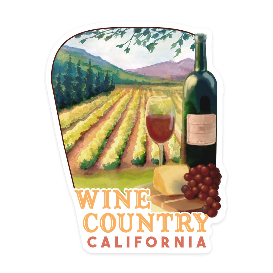 California, Wine Country, Contour, Lantern Press Artwork, Vinyl Sticker - Lantern Press