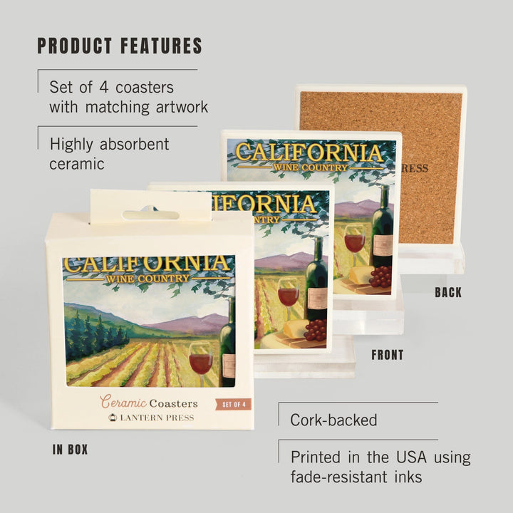 California, Wine Country, Lantern Press Artwork, Coaster Set - Lantern Press