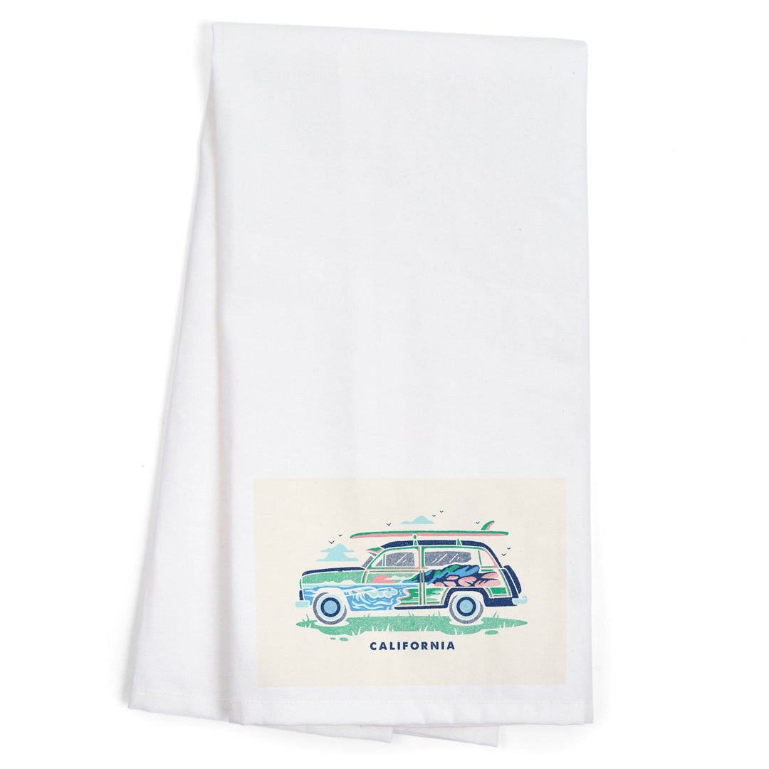 California, Woody sans Palm Tree, Distressed Vector, Organic Cotton Kitchen Tea Towels Kitchen Lantern Press 