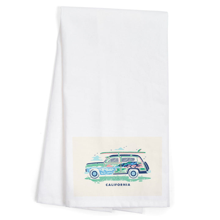 California, Woody sans Palm Tree, Distressed Vector, Organic Cotton Kitchen Tea Towels Kitchen Lantern Press 