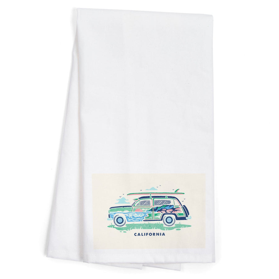 California, Woody sans Palm Tree, Distressed Vector, Organic Cotton Kitchen Tea Towels Kitchen Lantern Press 